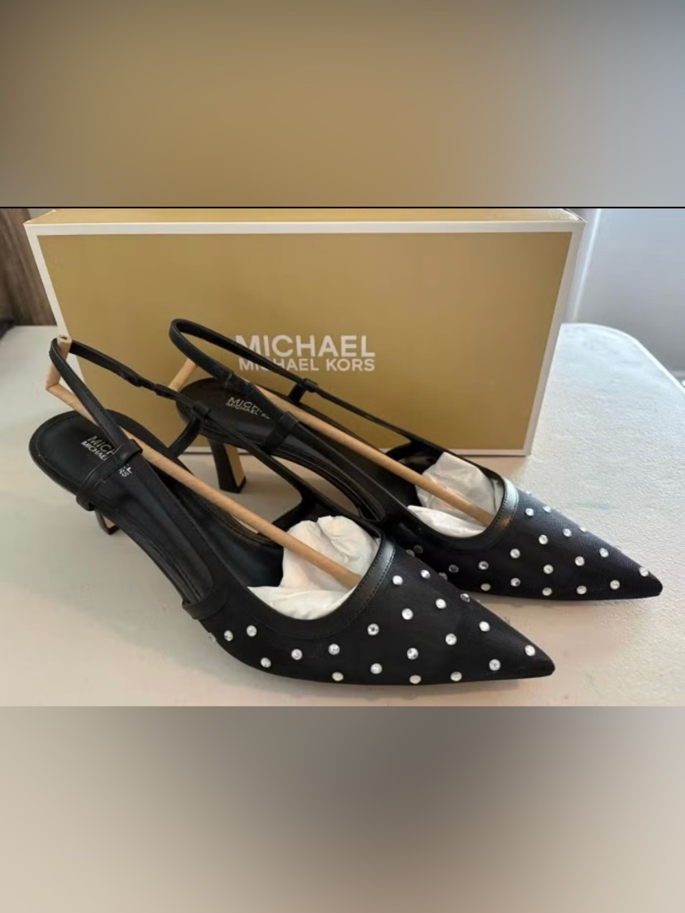 New Size 9.5 Michael Kors Alora Slingback Black with Rhinestone - Picture 2 of 4